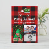 Niedlicher Red Truck Rustikale Weihnachtsfamilie 3 Einladung (Stehend Vorderseite)