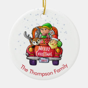 Niedlicher Red Truck Weihnachtsname Santa Elf Rein Keramik Ornament