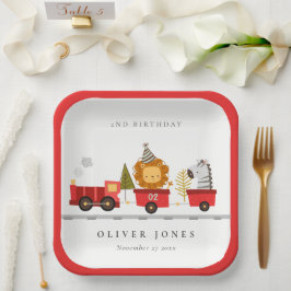 Niedlicher Red Woodland Animal Train jedes Alter G Pappteller