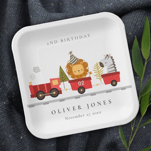 Niedlicher Red Woodland Animal Train jedes Alter G Pappteller