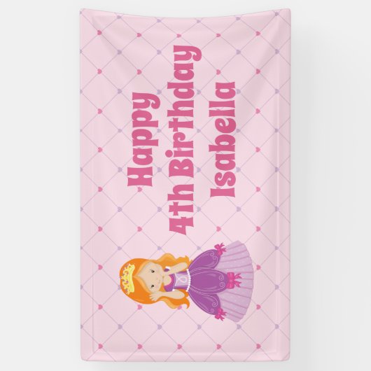 Niedlicher Redhead Princess Girl Custom Pink Gebur Banner (Vertikal)