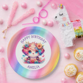 Niedlicher Regenbogen Anime Hund Geburtstagskuchen Pappteller (Party)