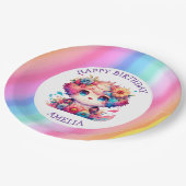 Niedlicher Regenbogen Anime Hund Geburtstagskuchen Pappteller (Schrägansicht)