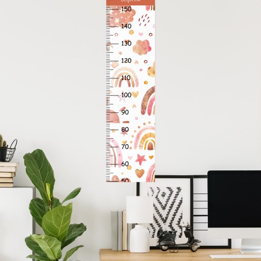 Niedlicher Regenbogen Boho Growth Chart Centimeter Poster (Heimbüro)
