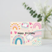 Niedlicher Regenbogen-Cartoon Postkarten Geburtsta (Stehend Vorderseite)