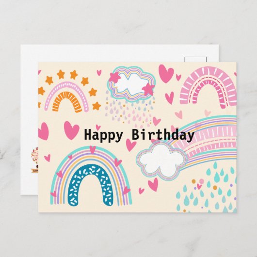 Niedlicher Regenbogen-Cartoon Postkarten Geburtsta (Vorne/Hinten)