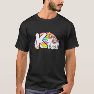 Niedlicher Regenbogen-Cartoon Unicorn Initialbrief T-Shirt