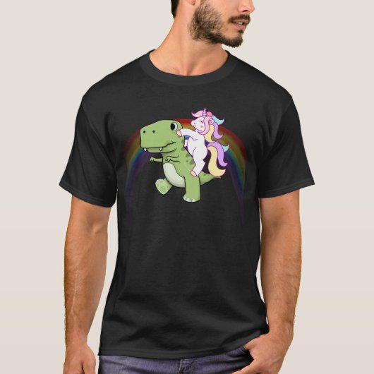 Niedlicher Regenbogen des Unicorn-Reitbaby-T Rex T-Shirt (Vorderseite)