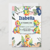 Niedlicher Regenbogen Dinosaur Happy Birthday Part Dankeskarte (Vorderseite)