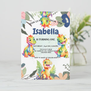 Niedlicher Regenbogen Dinosaur Happy Birthday Part Dankeskarte