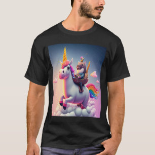 Niedlicher Regenbogen Einhorn Aussichtsreiche Reit T-Shirt
