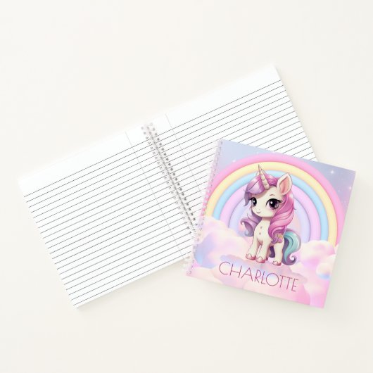 Niedlicher Regenbogen Einhorn Custom Back to Schoo Notizblock (Innenseite)