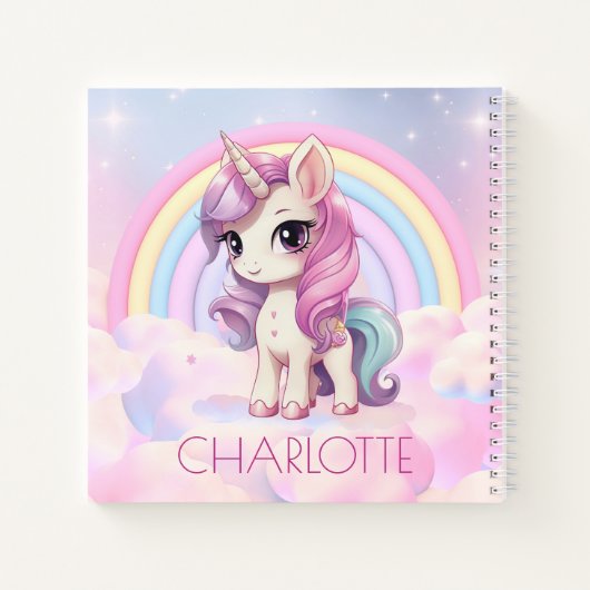 Niedlicher Regenbogen Einhorn Custom Back to Schoo Notizblock (Rückseite)