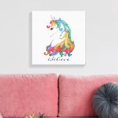 Niedlicher Regenbogen-Einhorn in Wasserfarbe Leinwanddruck (Insitu (Wohnzimmer))