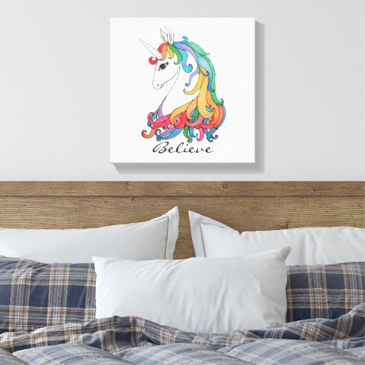 Niedlicher Regenbogen-Einhorn in Wasserfarbe Leinwanddruck (Insitu (Schlafzimmer))
