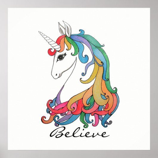 Niedlicher Regenbogen-Einhorn in Wasserfarbe Poster (Vorne)