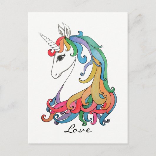 Niedlicher Regenbogen-Einhorn in Wasserfarbe Postkarte (Vorderseite)