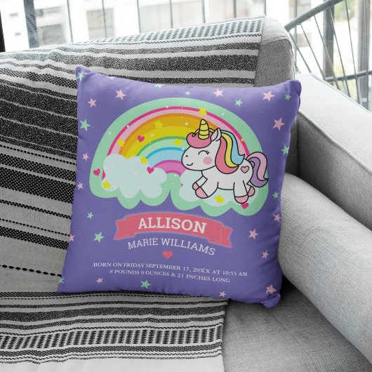 Niedlicher Regenbogen Einhorn Lila Geburtsstadien Kissen