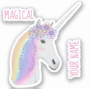 Niedlicher Regenbogen Einhorn Magisch Personalisie Aufkleber