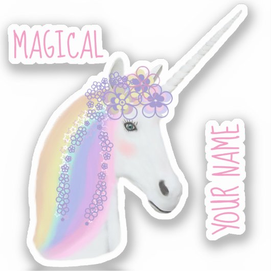 Niedlicher Regenbogen Einhorn Magisch Personalisie Aufkleber (Vorderseite)