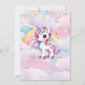 Niedlicher Regenbogen Einhorn Magischer Tag Geburt Einladung (Rückseite)