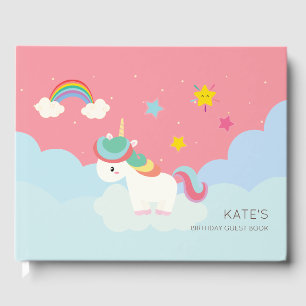 Niedlicher Regenbogen Einhorn mit Sternen. Geburts Gästebuch
