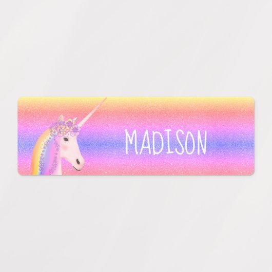 Niedlicher Regenbogen Einhorn Personalisiert Kinde Etiketten (Design 2)