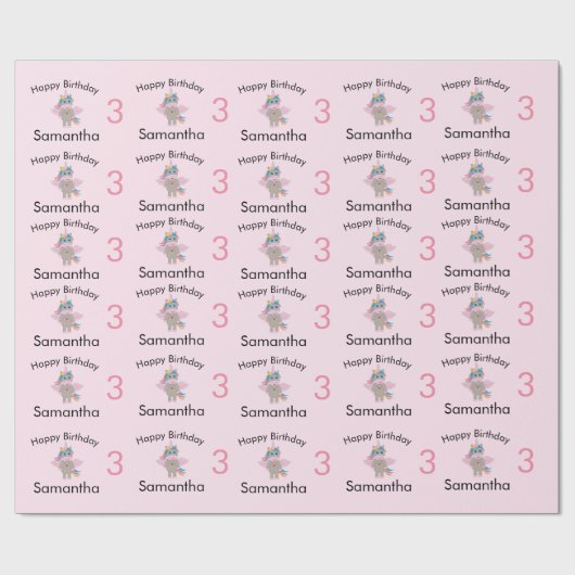 Niedlicher Regenbogen Einhorn Rosa Mädchenname & A Geschenkpapier (Flach)