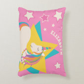 Niedlicher Regenbogen Einhorn Sterne Girly Pink In Dekokissen (Vorderseite(Vertikal))
