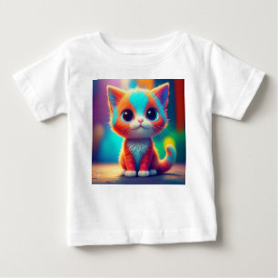 Niedlicher Regenbogen farbig Sitzen Kätzchen Carto Baby T-shirt