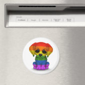 Niedlicher Regenbogen-Gay Pride Welpenhund, weiß Magnet (In Situ (Geschirrspüler))