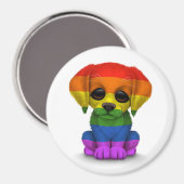 Niedlicher Regenbogen-Gay Pride Welpenhund, weiß Magnet (Vorderseite/Rückseite)