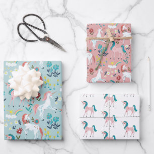 Niedlicher Regenbogen-Gesamtdruck für Einhorn Geschenkpapier Set