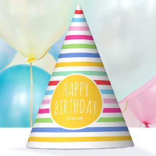 Niedlicher Regenbogen gestreift Happy Birthday Gel Partyhütchen