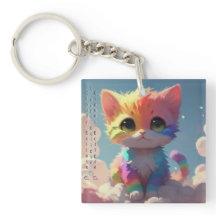 Niedlicher Regenbogen Kätzchen auf einer Wolke