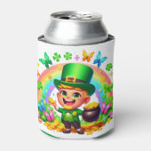 Niedlicher Regenbogen-Leprechaun mit Gold Dosenkühler (Kanne Vorderseite)