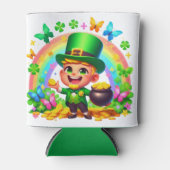 Niedlicher Regenbogen-Leprechaun mit Gold Dosenkühler (Vorderseite)