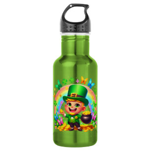 Niedlicher Regenbogen-Leprechaun mit Gold Edelstahlflasche