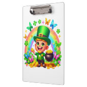 Niedlicher Regenbogen-Leprechaun mit Gold Klemmbrett (Links)