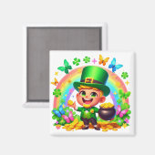 Niedlicher Regenbogen-Leprechaun mit Gold Magnet (Vorderseite/Rückseite)