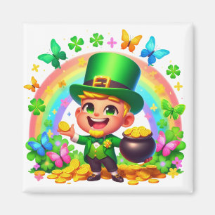 Niedlicher Regenbogen-Leprechaun mit Gold Magnet