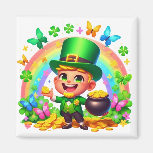 Niedlicher Regenbogen-Leprechaun mit Gold Magnet (Vorne)