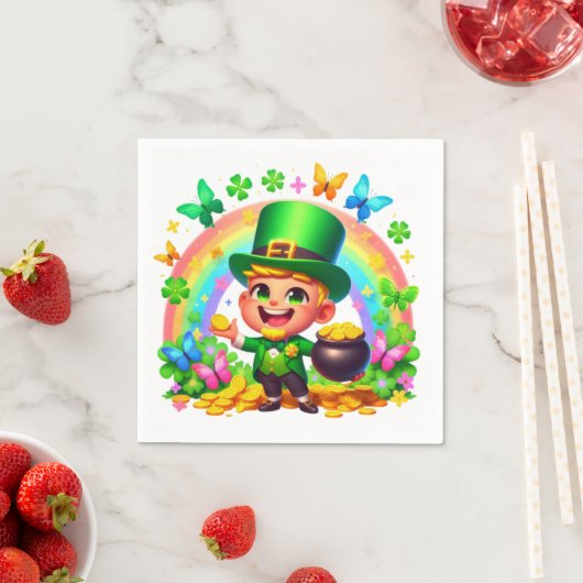Niedlicher Regenbogen-Leprechaun mit Gold Serviette (Beispiel)