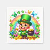 Niedlicher Regenbogen-Leprechaun mit Gold Serviette (Vorderseite)