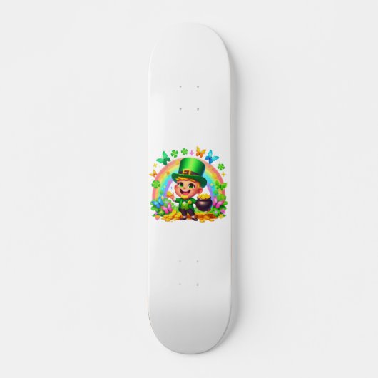 Niedlicher Regenbogen-Leprechaun mit Gold Skateboard (Vorne)