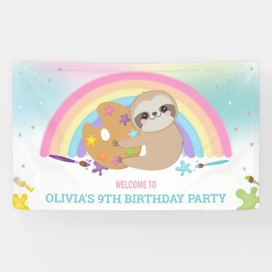 Niedlicher Regenbogen Malerei Geburtstagskulisse Banner (Horizontal)