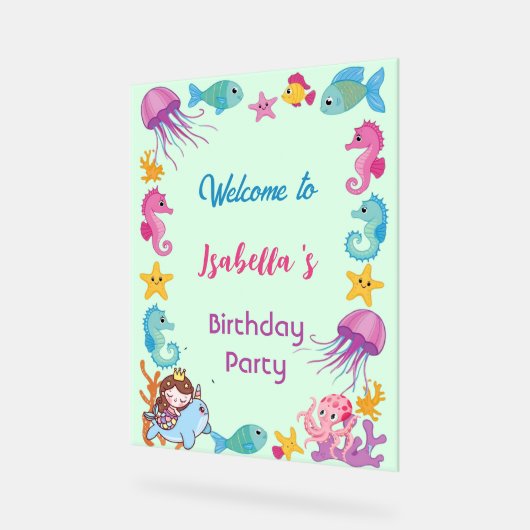 niedlicher Regenbogen-Meerjungfisch bis Geburtstag Acrylschild (Winkel)