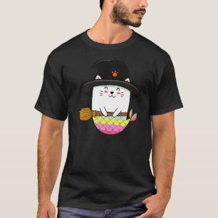 Niedlicher Regenbogen-Meerjungfrau-Katze Halloween T-Shirt