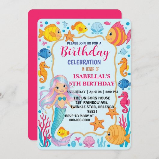 Niedlicher Regenbogen-Meerjungfrau Save The Date (Vorne/Hinten)