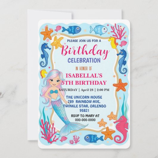 Niedlicher Regenbogen-Meerjungfrau Seepferd Geburt Save The Date (Vorderseite)